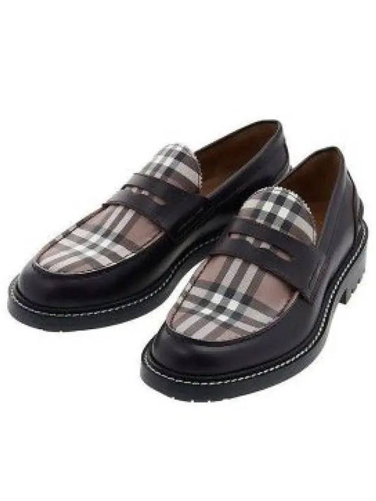 Men's Vintage Check Panel Leather Loafers Conquer Melange - BURBERRY - BALAAN 2