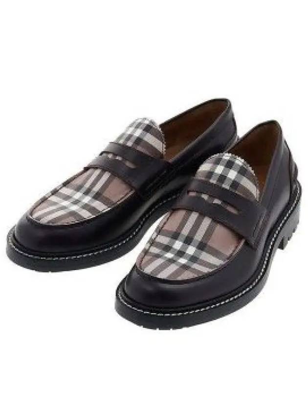 Men's Vintage Check Panel Leather Loafers Brown - BURBERRY - BALAAN 2