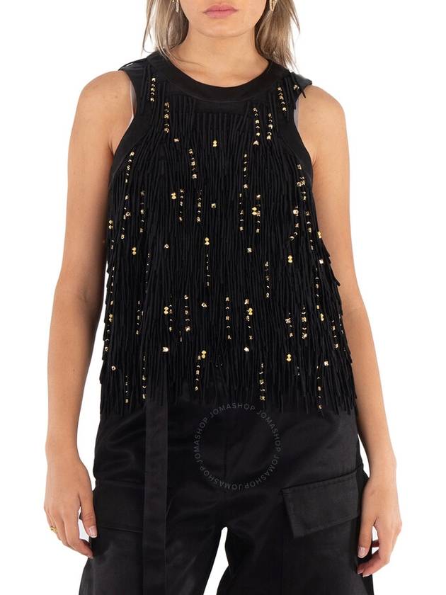 Sacai Ladies Black Beaded Fringe Lace Tank Top, Brand Size 1 - SACAI - BALAAN 1