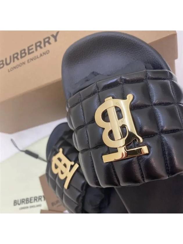 TB Logo Quilted Slippers Black - BURBERRY - BALAAN.