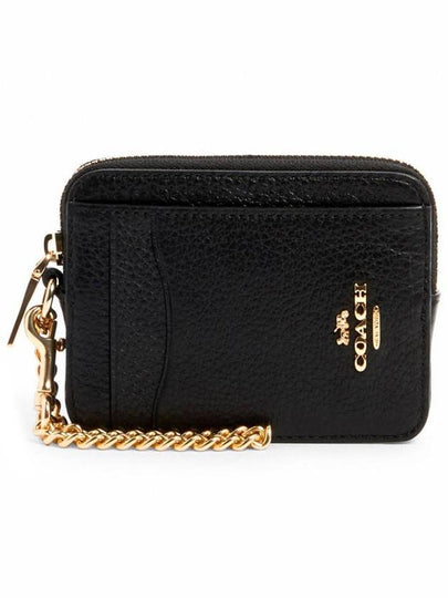 Logo Patch Leather Zipper Card Wallet Black - COACH - BALAAN 2