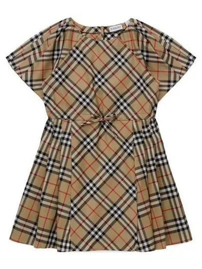 Kids Check Pleated Stretch Cotton Dress Archive Beige - BURBERRY - BALAAN 2