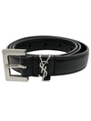 Women's Monogram Square Grain Leather Belt Black - SAINT LAURENT - BALAAN 2