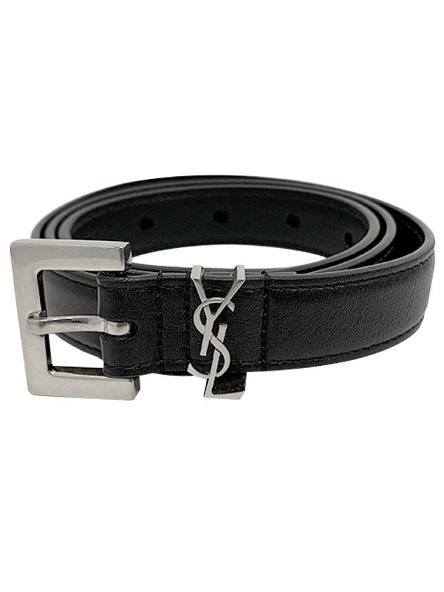 Women's Monogram Square Grain Leather Belt Black - SAINT LAURENT - BALAAN 2