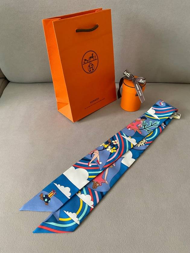 Carres Volants Twilly Scarf Blue Jaune Vif - HERMES - BALAAN 6