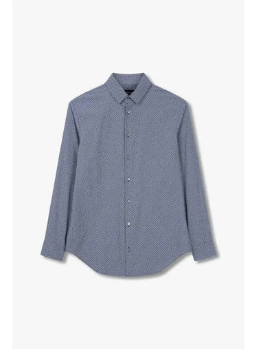 Men s Micro Diamond Pattern Shirt Blue - GIORGIO ARMANI - BALAAN 1