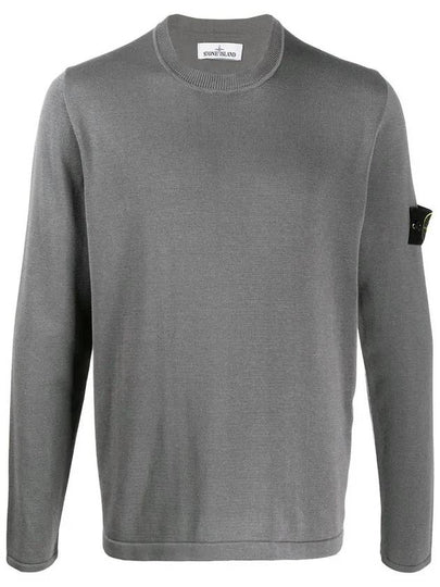 Men's Logo Wappen Crew Neck Knit Sweatshirt Grey - STONE ISLAND - BALAAN 2