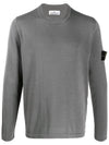 Men's Logo Wappen Crew Neck Knit Sweatshirt Grey - STONE ISLAND - BALAAN 3