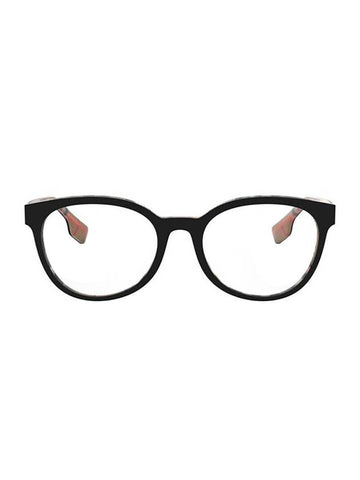 Eyewear Logo Check Temple Round Horn Rim Eyeglasses Black - BURBERRY - BALAAN 1