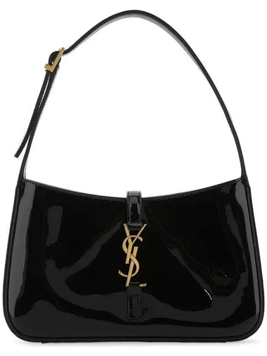 Le 5A 7 Shiny Leather Hobo Shoulder Bag Black - SAINT LAURENT - BALAAN 1