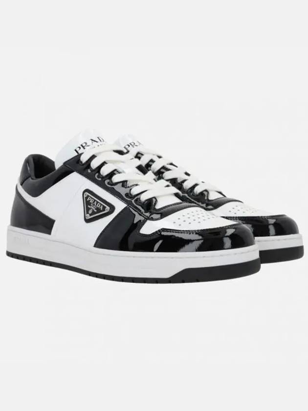 Men's Downtown Triangle Logo Leather Low Top Sneakers White Black - PRADA - BALAAN 2