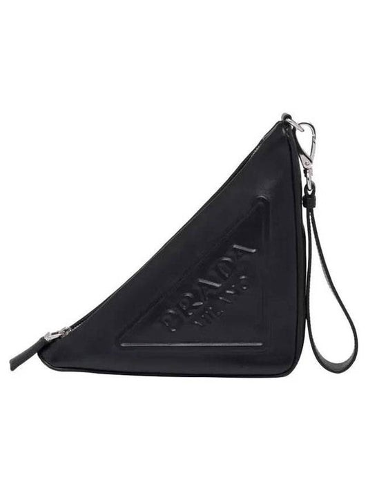 triangle strap leather pouch bag black - PRADA - BALAAN.