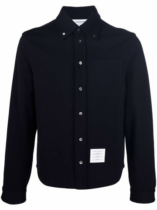 Men's Button Down Wool Milano Long Sleeve Shirt Navy - THOM BROWNE - BALAAN 1