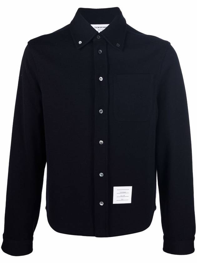 Men's Wool Milan Button Down Long Sleeve Shirt Navy - THOM BROWNE - BALAAN.