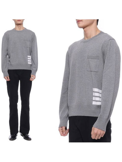 Diagonal Striped Merino Wool Pocket Pullover Knit Top Grey - THOM BROWNE - BALAAN 2