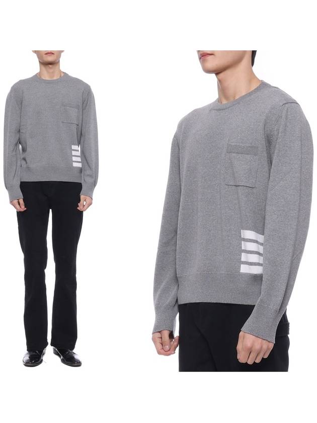 Diagonal Striped Merino Wool Pocket Pullover Knit Top Grey - THOM BROWNE - BALAAN 3