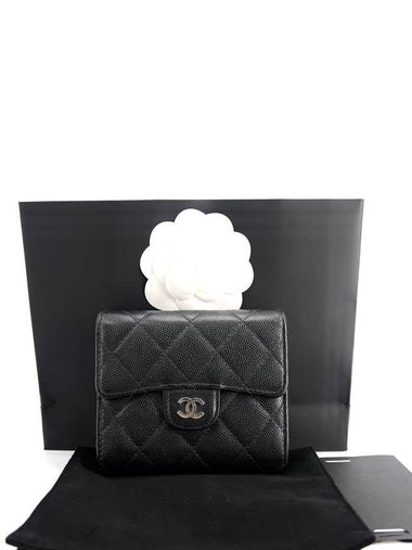 Classic Caviar Silver Logo Half Wallet - CHANEL - BALAAN 1