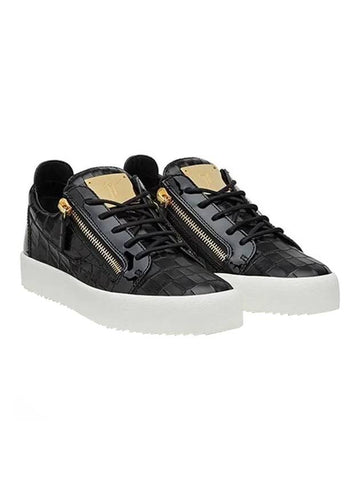 May London Croc Leather Low Top Sneakers Black - GIUSEPPE ZANOTTI - BALAAN 1