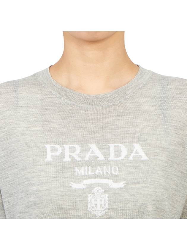 Women's Logo Cashmere Knit Top Grey - PRADA - BALAAN 7