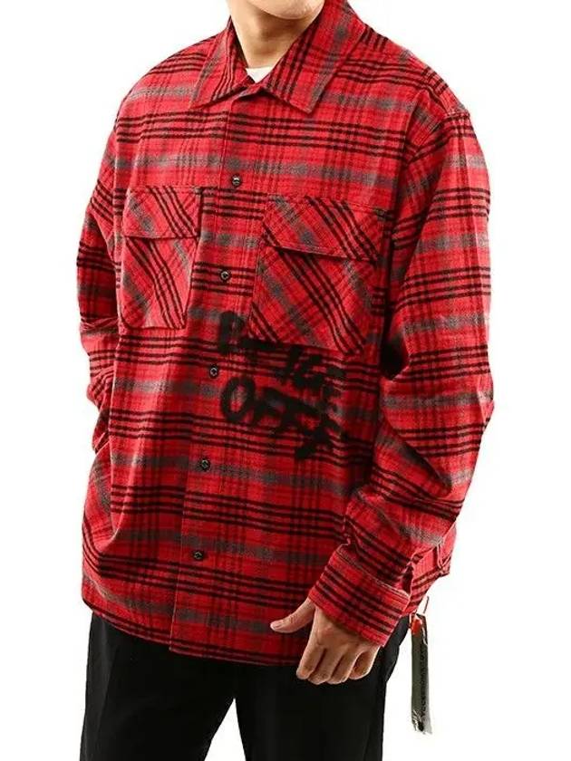 Graffiti Print Check Long Sleeve Shirt Red - OFF WHITE - BALAAN 3