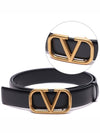 Gold V Logo Signature Leather Belt Black - VALENTINO - BALAAN 2