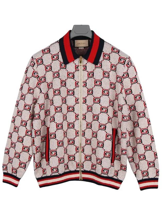 GG Cotton Jacquard Zipper Cardigan Ivory Red - GUCCI - BALAAN 2