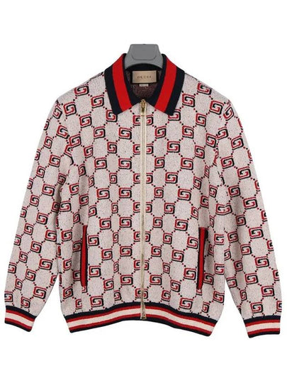 GG Cotton Jacquard Zipper Cardigan Ivory Red - GUCCI - BALAAN 2