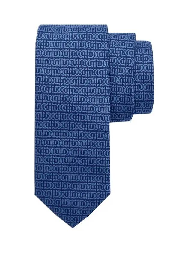 Gancini Silk Jacquard Tie Navy - SALVATORE FERRAGAMO - BALAAN 3