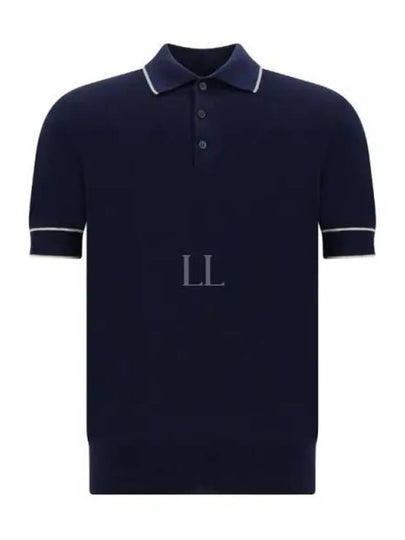 Stripe Trim Polo Shirt Blue - BRUNELLO CUCINELLI - BALAAN 2