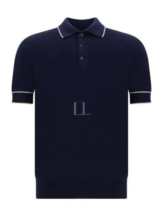 Stripe Trim Polo Shirt Blue - BRUNELLO CUCINELLI - BALAAN 2