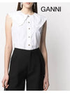 Ruffle Collar Button Sleeveless Shirt White - GANNI - BALAAN 7