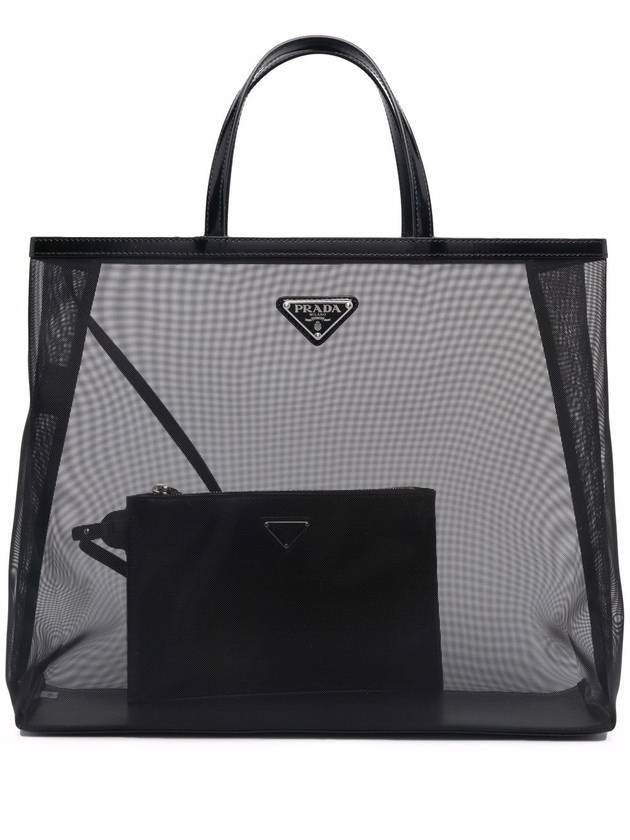 Triangle Logo Mesh Tote Bag Black - PRADA - BALAAN 1