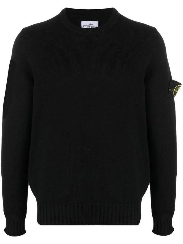 Men's Wappen Patch Crew Neck Cotton Knit Top Black - STONE ISLAND - BALAAN 1