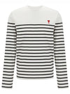 Men's Heart Logo Striped Long Sleeve T-Shirt White Black - AMI - BALAAN 1