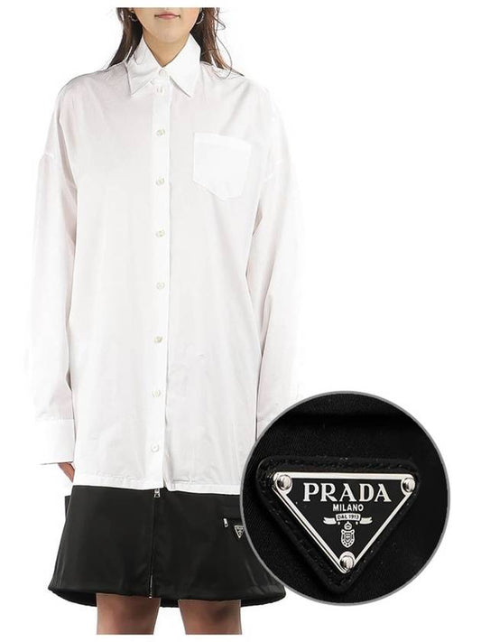 Women's Logo Cotton Shirt Midi Dress Black White - PRADA - BALAAN 2