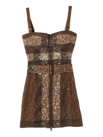 Burberry Belted Corset Check Lace Mini Dress Brand Size 10 US Size 8 - BURBERRY - BALAAN 1