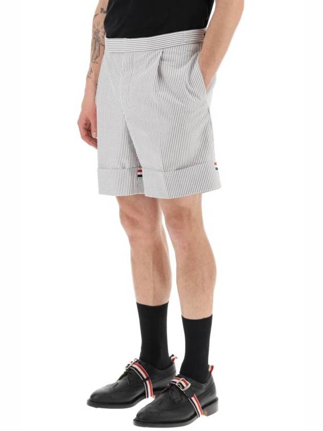 Men's Seersucker Gross Grain Cuff Shorts Medium Grey - THOM BROWNE - BALAAN 5