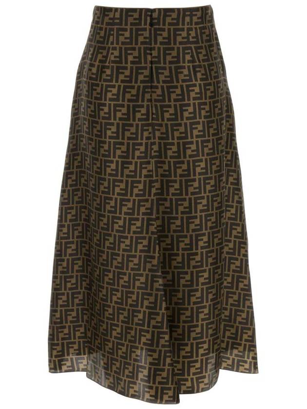 FF Motif Silk Twill A-line Skirt Brown - FENDI - BALAAN 3