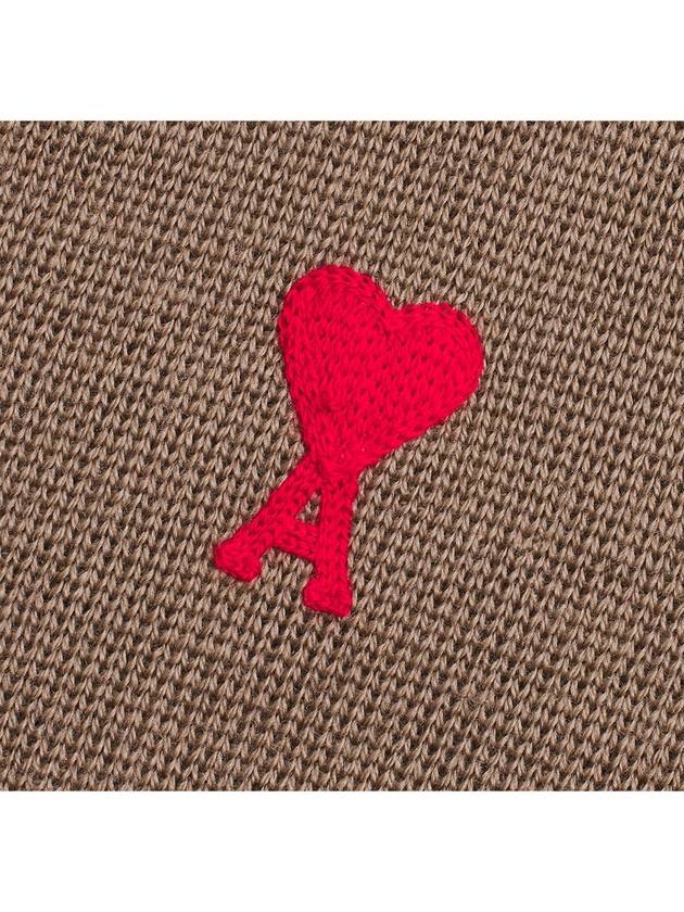 Small Heart Logo Wool Cardigan Beige - AMI - BALAAN 6