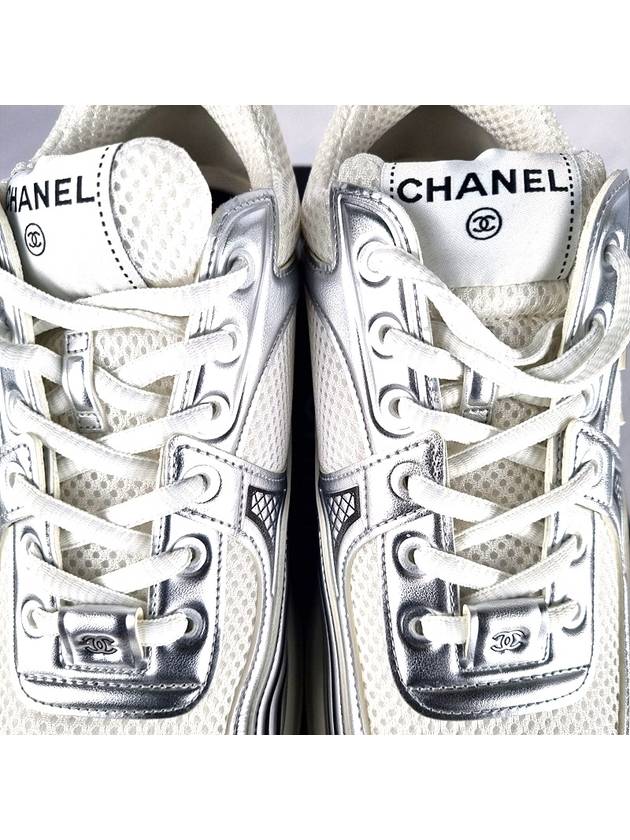 Fabric Laminated Low Top Sneakers Silver - CHANEL - BALAAN 4