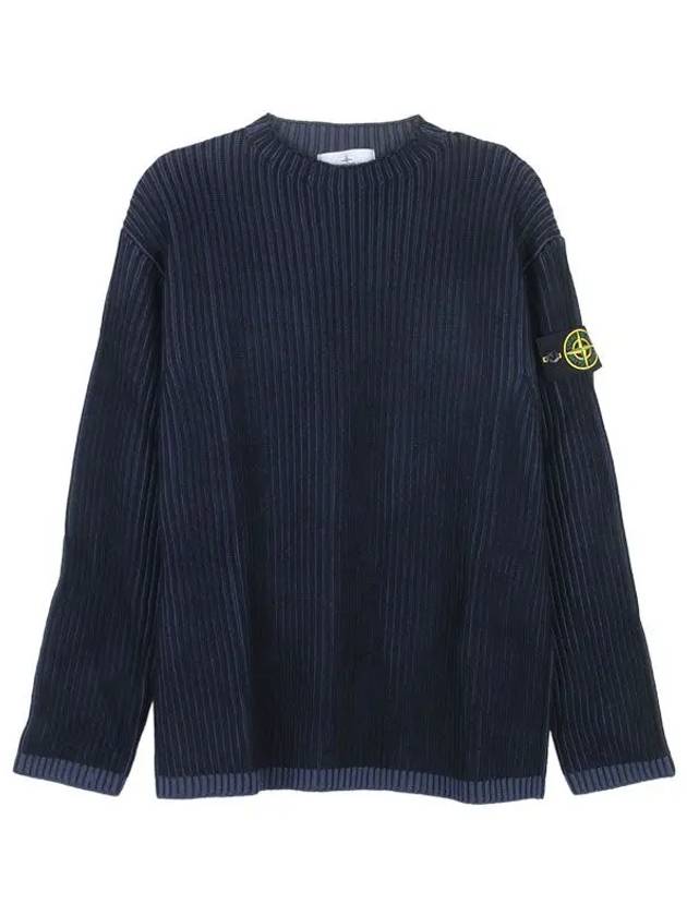 Crewneck Rib Virgin Wool Knit Top Navy - STONE ISLAND - BALAAN 2