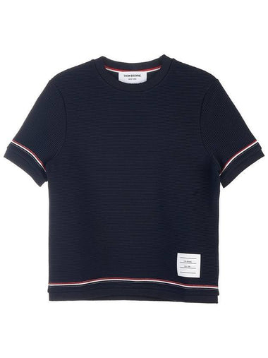 Ottoman Rib Stipe Cotton Short Sleeve T-Shirt Navy - THOM BROWNE - BALAAN 1