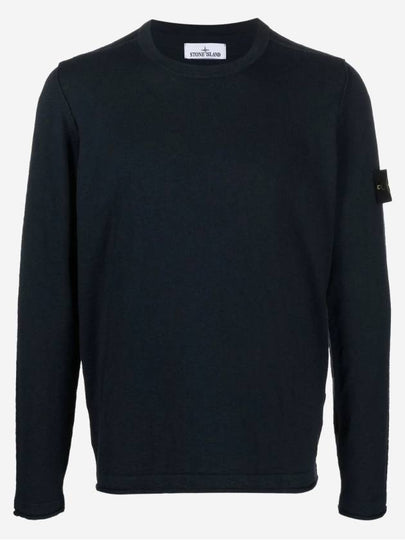 Logo Patch Crew Neck Cotton Nylon Knit Top Navy - STONE ISLAND - BALAAN 2