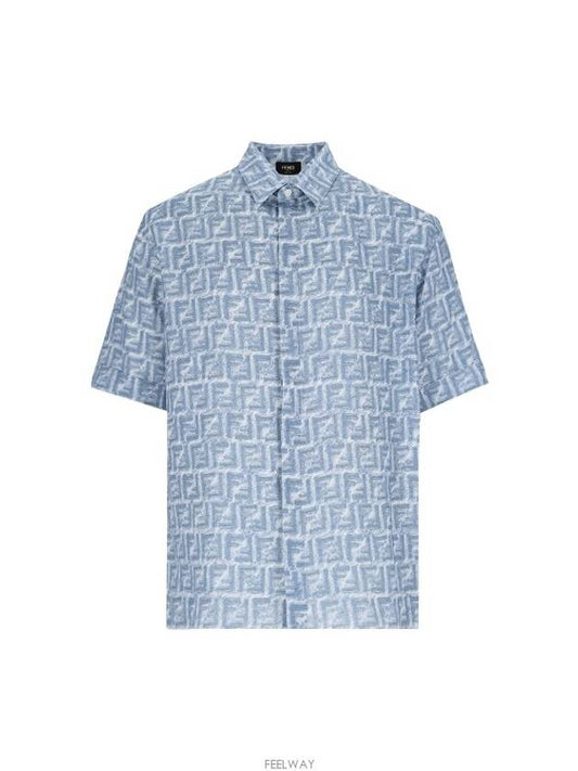 FF Linen Short Sleeve Shirt Blue - FENDI - BALAAN 2