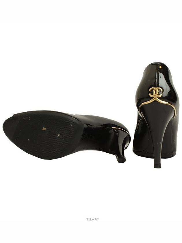 Gold CC Black Patent Open Toe Pumps 38 - CHANEL - BALAAN 3