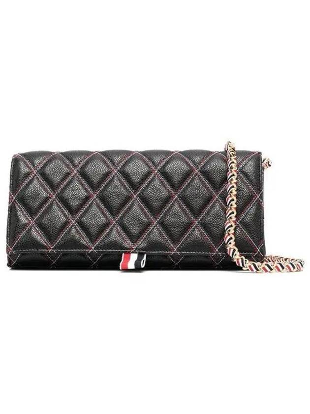 Caviar Agneau Woven Chain Flap Clutch Shoulder Bag Black - THOM BROWNE - BALAAN 1