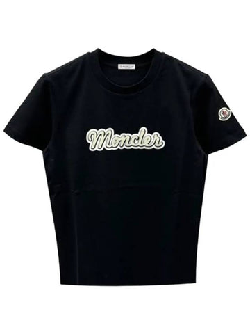 Lettering logo round short sleeve t shirt black women s 8C00016 829HP 999 - MONCLER - BALAAN 1