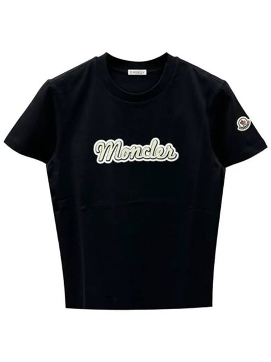 Lettering logo round short sleeve t shirt black women s 8C00016 829HP 999 - MONCLER - BALAAN 1