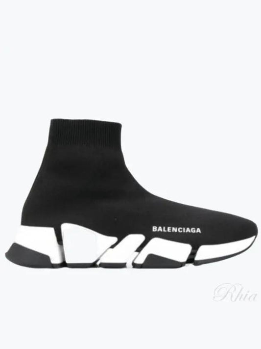 Women's Speed 2.0 Trainer Black Knit White Sole High Top Sneakers Black - BALENCIAGA - BALAAN 2