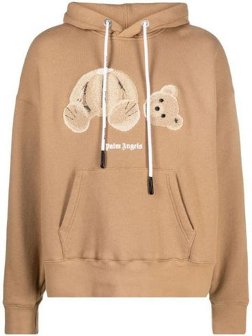 Men's Bear Logo Cotton Hoodie Beige - PALM ANGELS - BALAAN 1